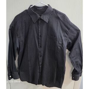 New Gen Mens Dress Shirt XL Long Sleeve Button‎ Up French Cuff Black Stripe